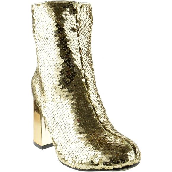 Forever 21 Shoes - Forever Link Abigale Sequin Chunky Heel Ankle Booties Gold Women's Size 10